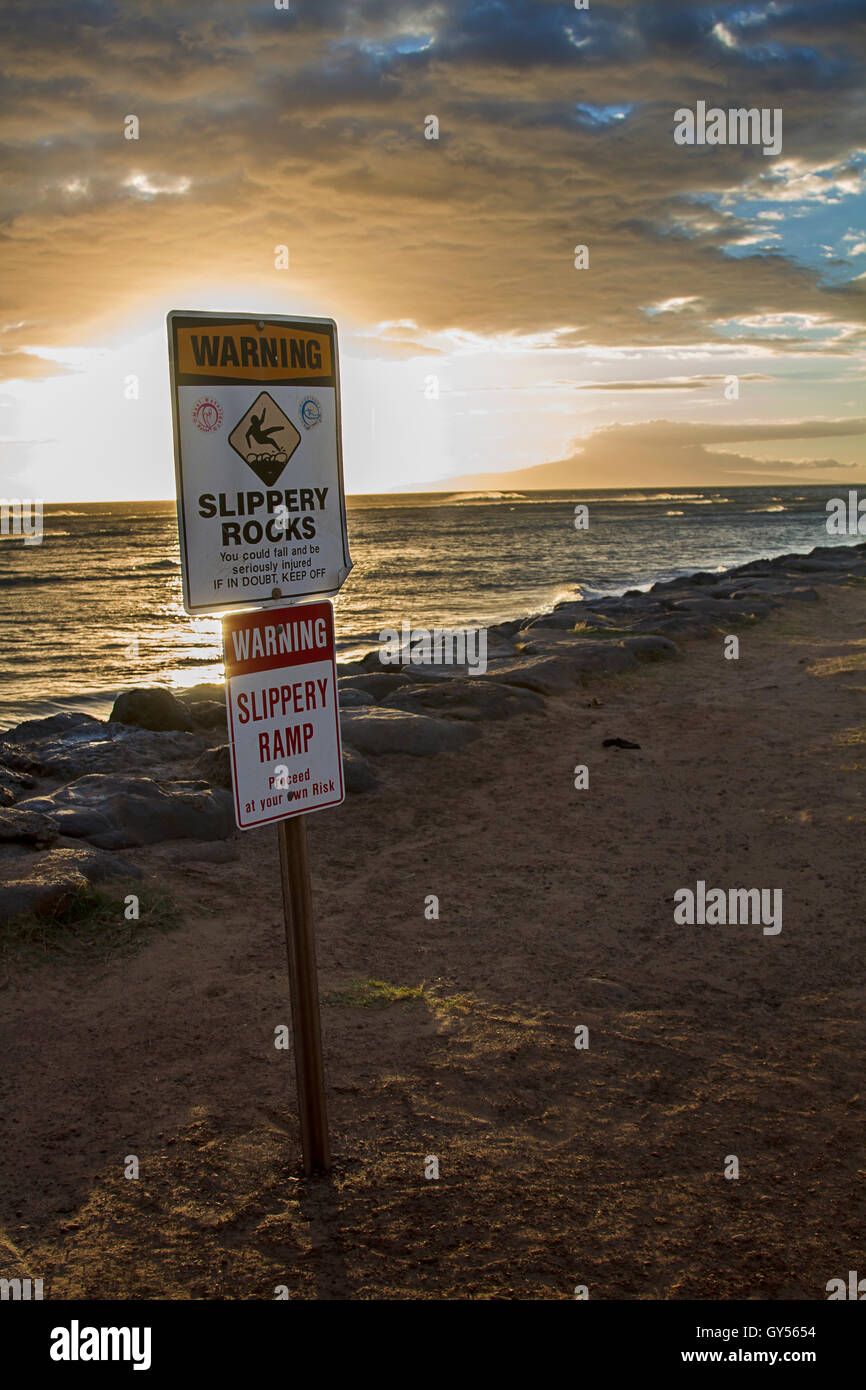 Slippery rock sign Stock Photo Alamy