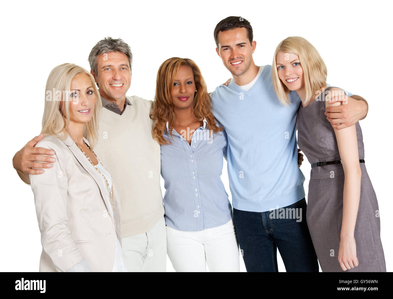 Casual group of friends isolated over white Stock Photo
