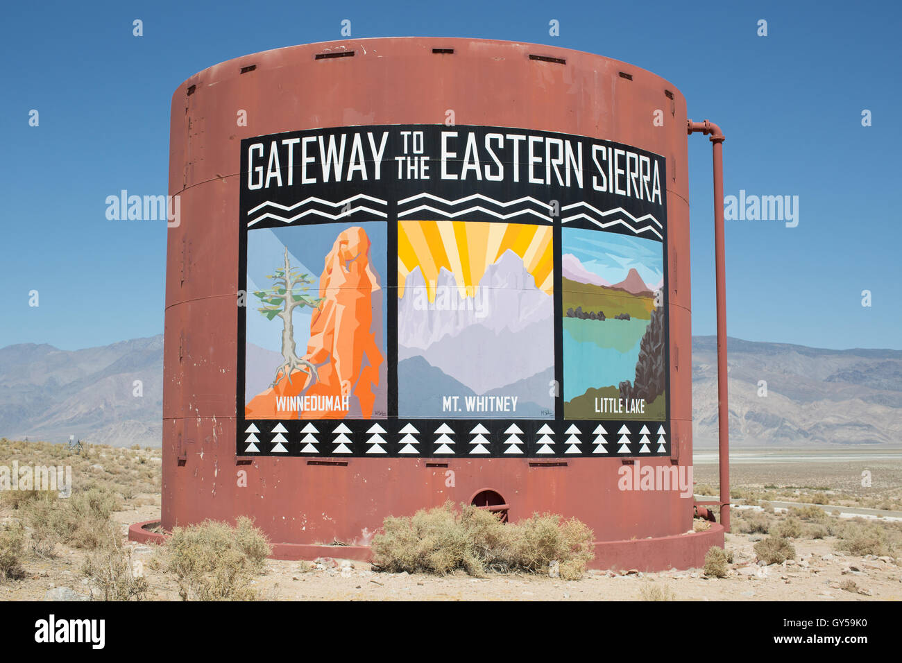Gateway To The Eastern Sierra sign on highway 395 in California. Stock Photo