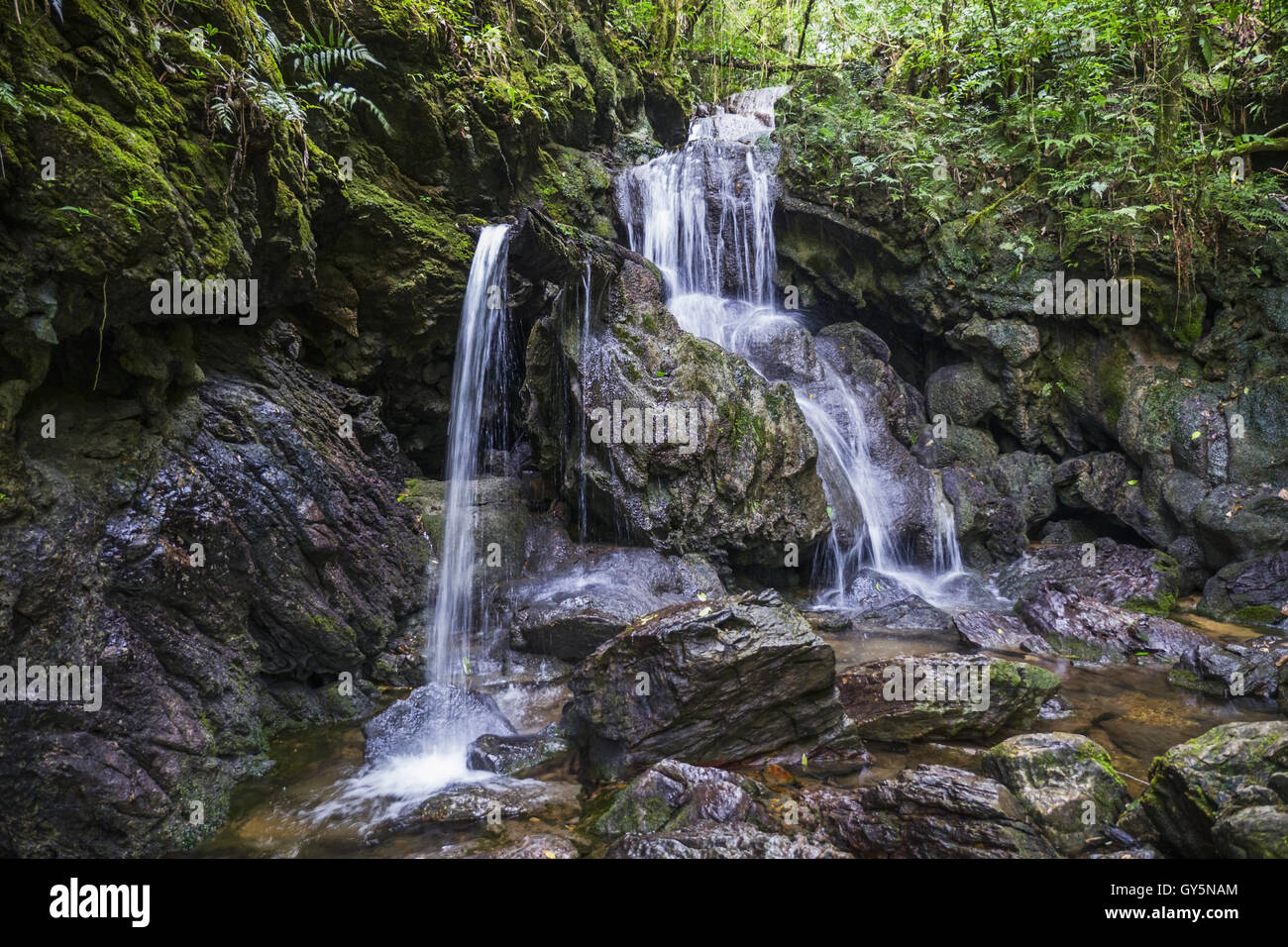 Waterfall on the trail of Araçá, in the Devil's Cave National Park, municipality of Eldorado, São Paulo, Brazil Stock Photo