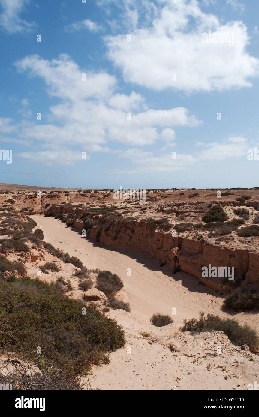Fuerteventura: the Barranco de los Encantados, also called de los Enamorados, is a little canyon in the northwest of the island Stock Photo