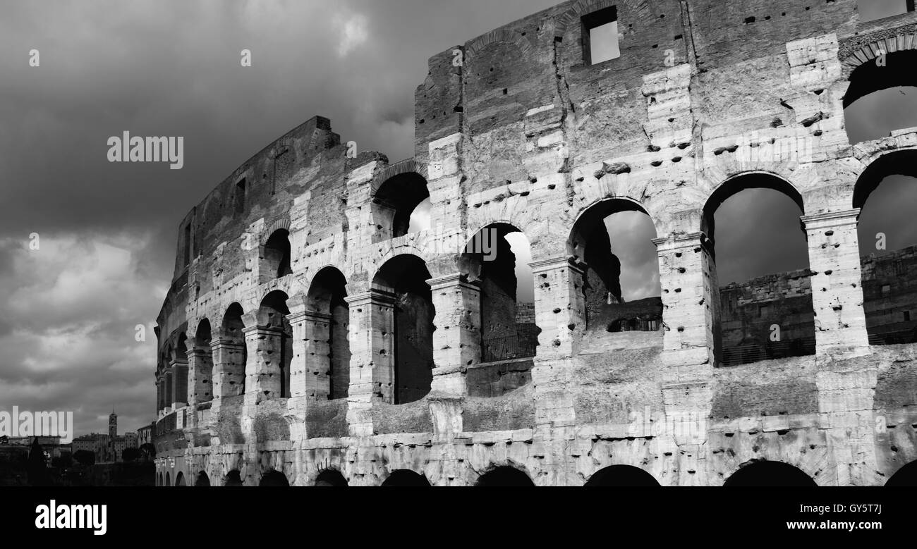 Coliseum with beautiful winter clouds (B/W) Stock Photo