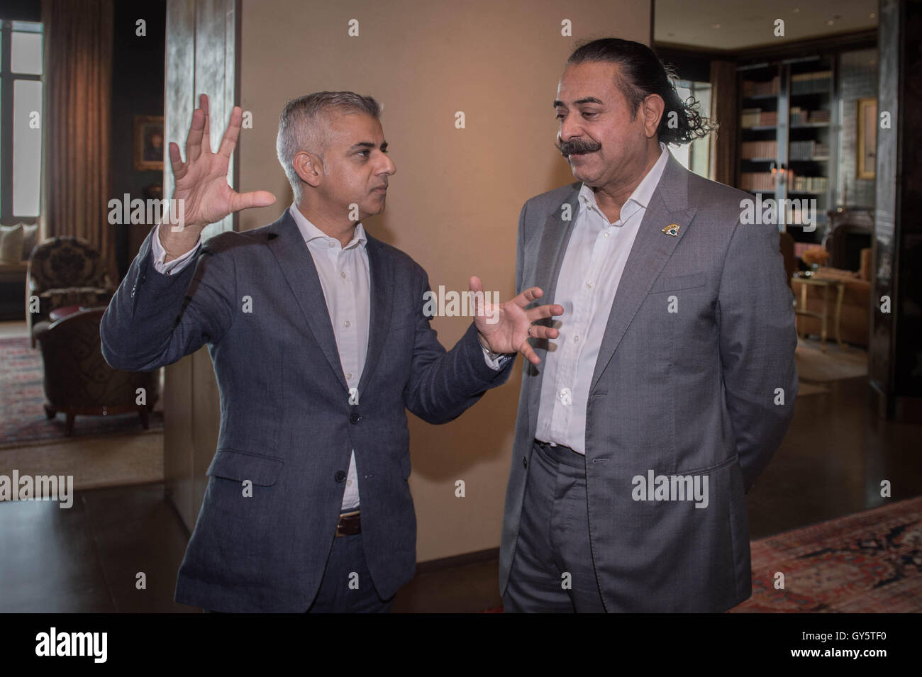 Mayor of London Sadiq Khan meets with Shahid Khan, owner of Fulham FC and  the Jacksonville Jaguars, at his apartment in Chicago where they discussed  investment in London & NFL franchise Stock