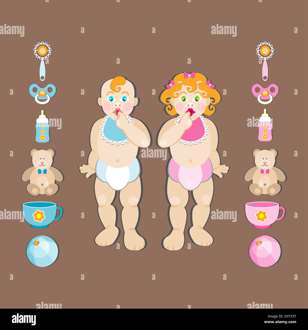 Baby Stuff Doodle Elements Set. Babies Infographics Illustration. Happy Baby Print Stock Photo