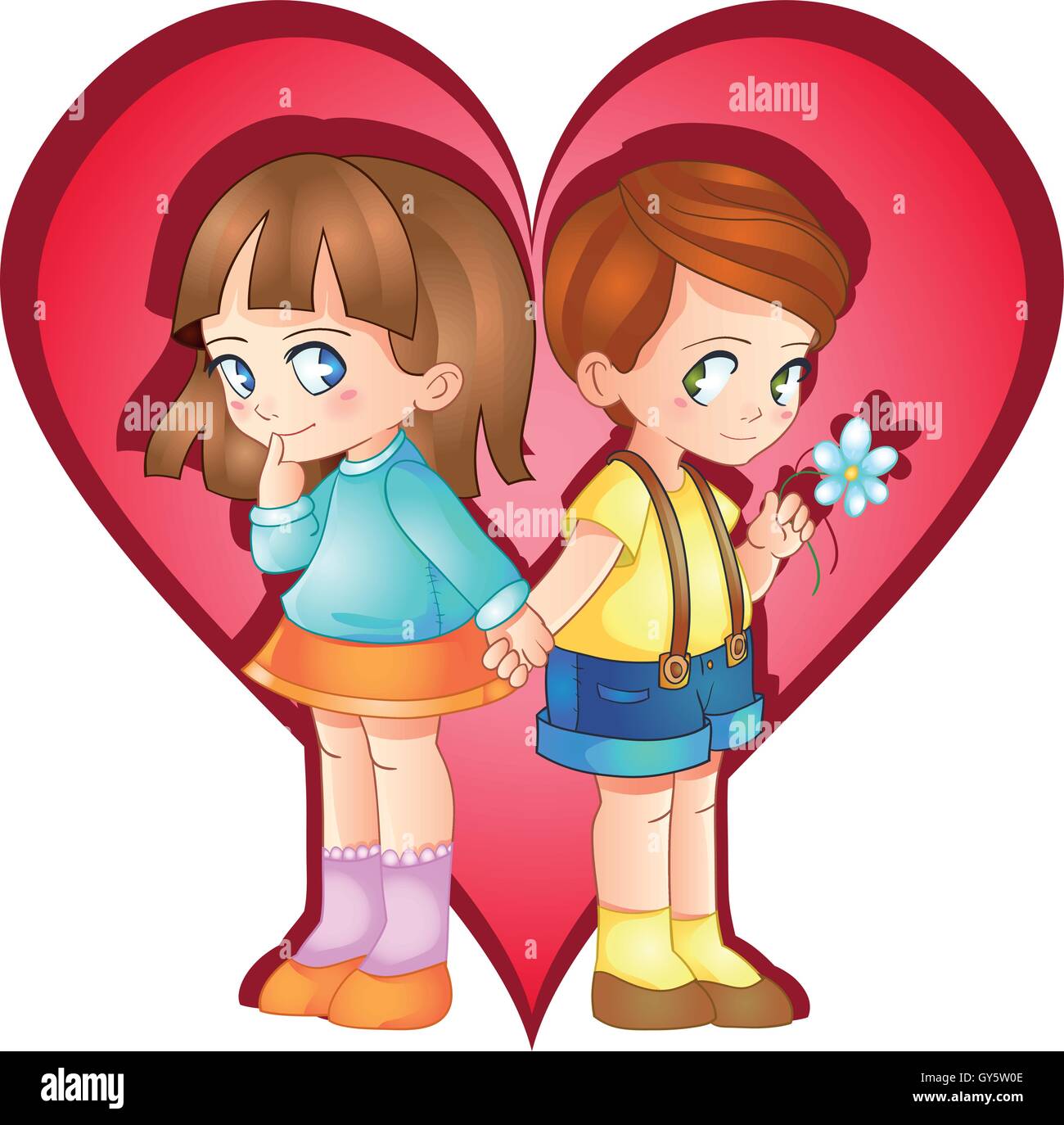 Valentine's day. Boy and girl in love isolated on white background. Stock Vector