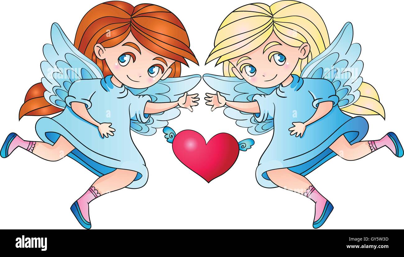 Angel girls isolated with heart vector Stock Vector