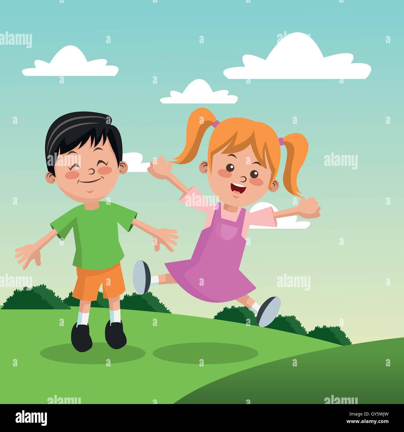 Group of happy boys and girls cartoon kids Stock Vector Image & Art - Alamy