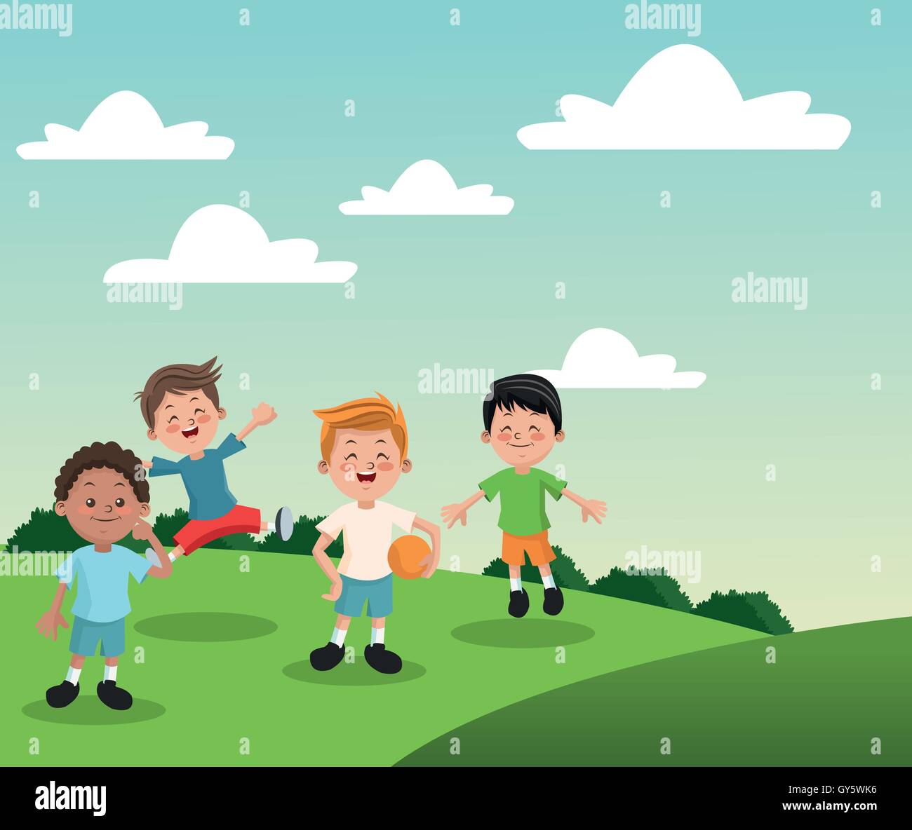 Group of happy boys cartoon kids Stock Vector Image & Art - Alamy