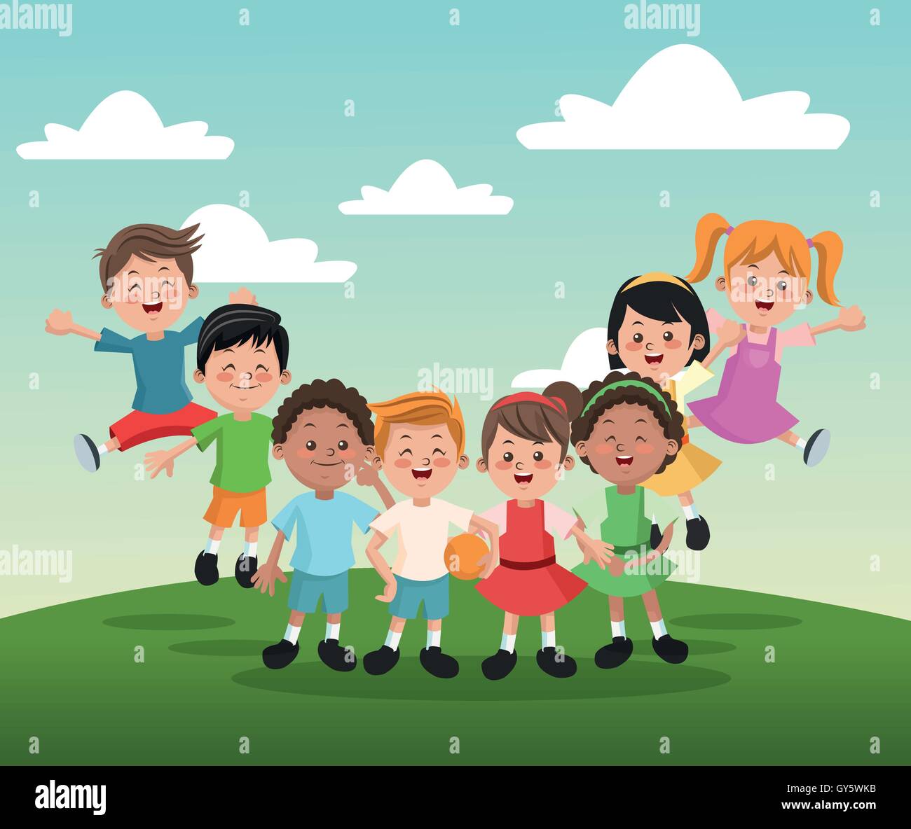 Group of happy boys and girls cartoon kids Stock Vector Image & Art - Alamy