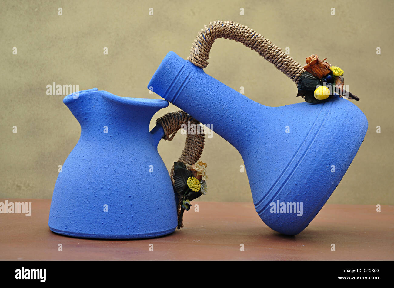 ceramic vases painted blue Stock Photo Alamy