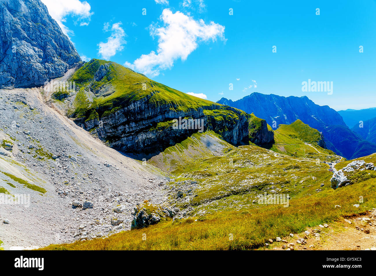 beautiful rocky cliff in alpine mountains on summer day Stock Photo - Alamy