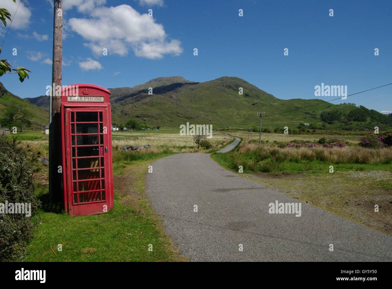 Phone box, Loch Buie, Isle of Mull, Scotland Stock Photo