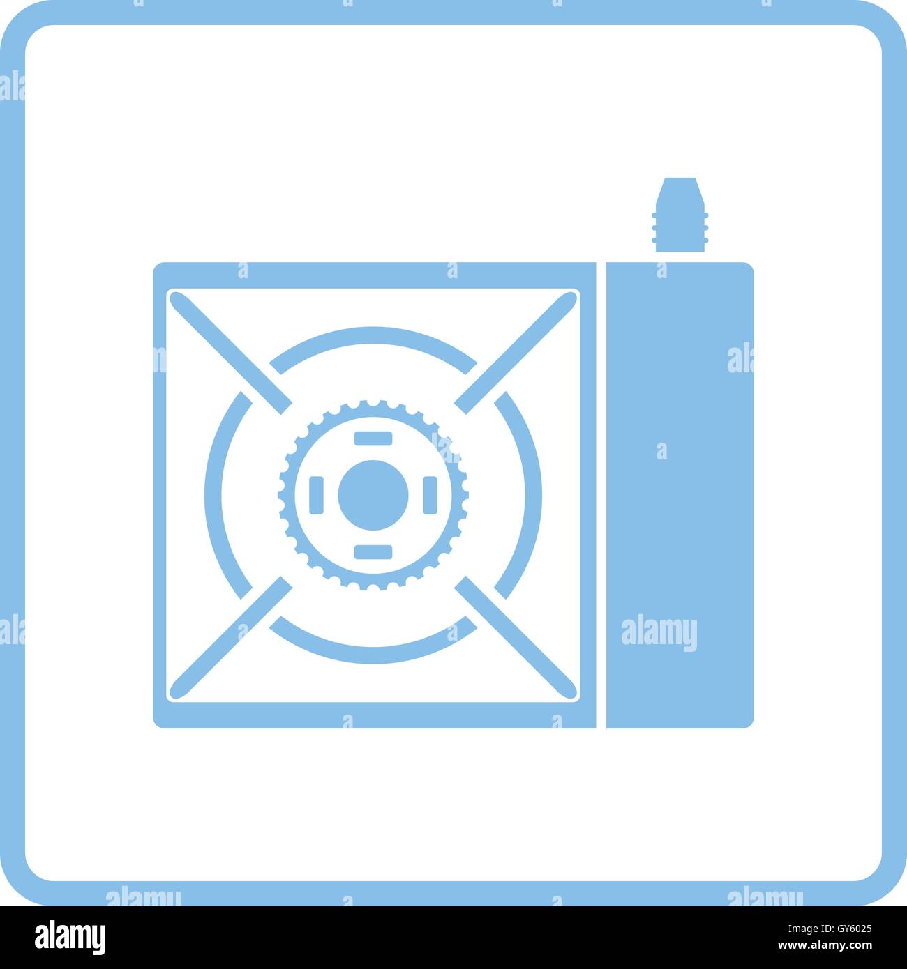 Camping gas burner stove icon. Blue frame design. Vector illustration. Stock Vector