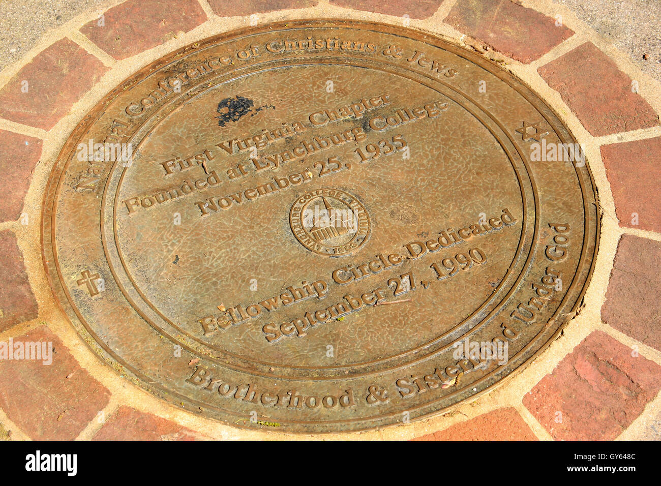 Lynchburg, VA, USA. Fellowship Circle dedicated September 27, 1990, at the National Conference of Christian and Jews at University of Lynchburg. Stock Photo