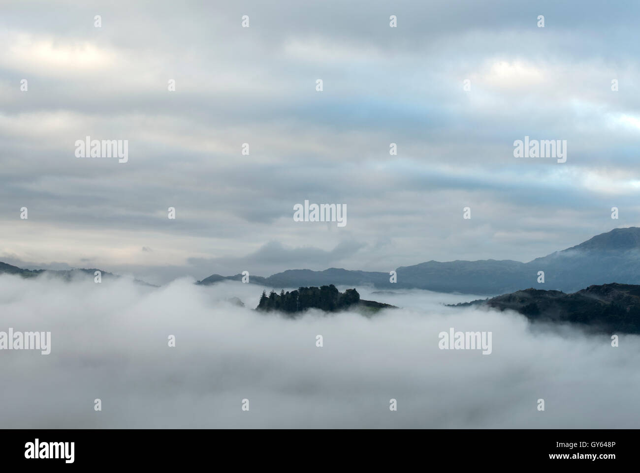 A general view of a cloud inversion over Grasmere in the Lake District ...