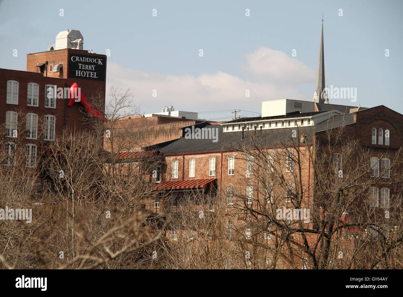 Downtown Lynchburg, Virginia, USA. Historic buildings, with Craddock Terry Hotel on the left