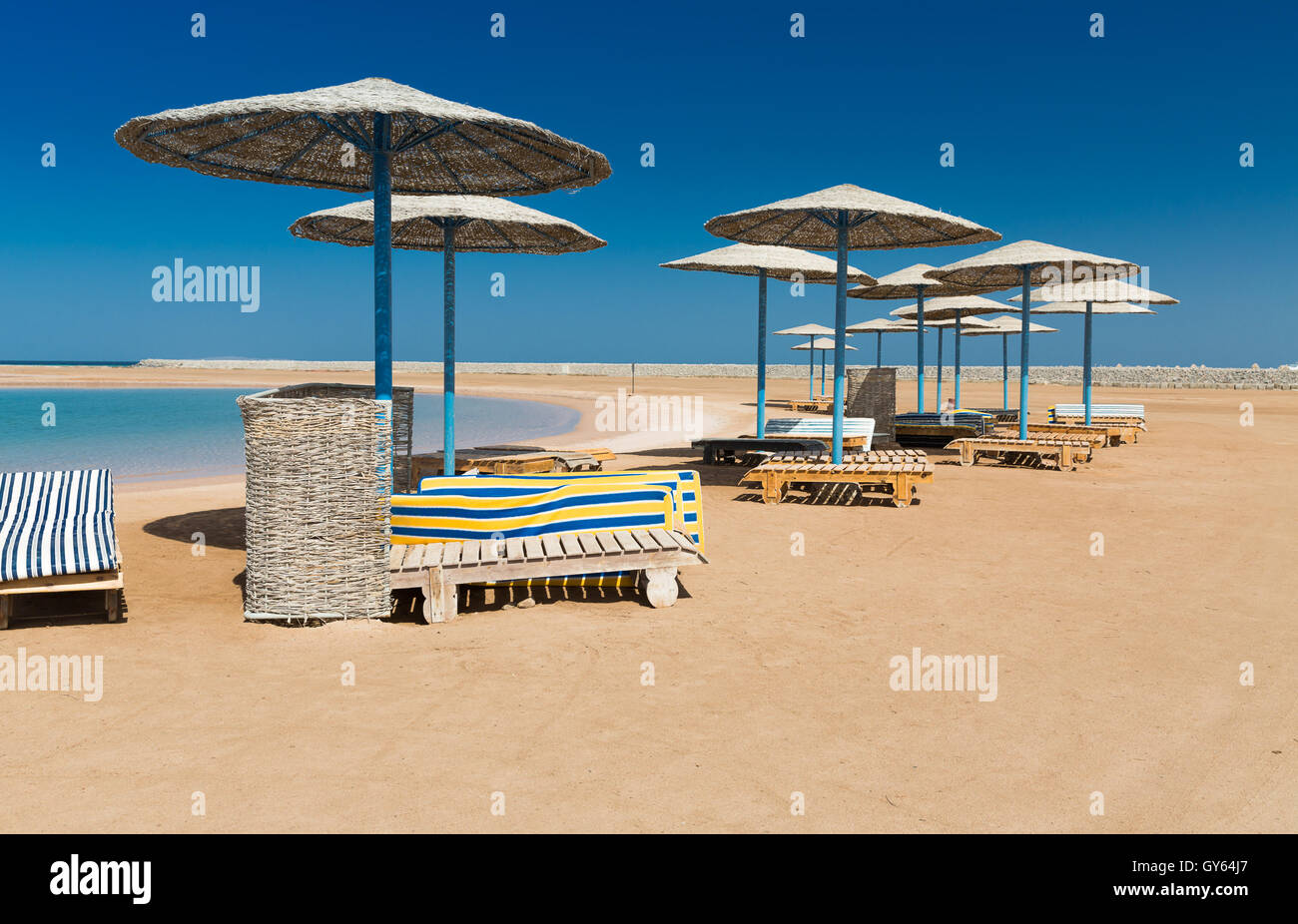 Sunshade umbrellas on the beach Stock Photo Alamy