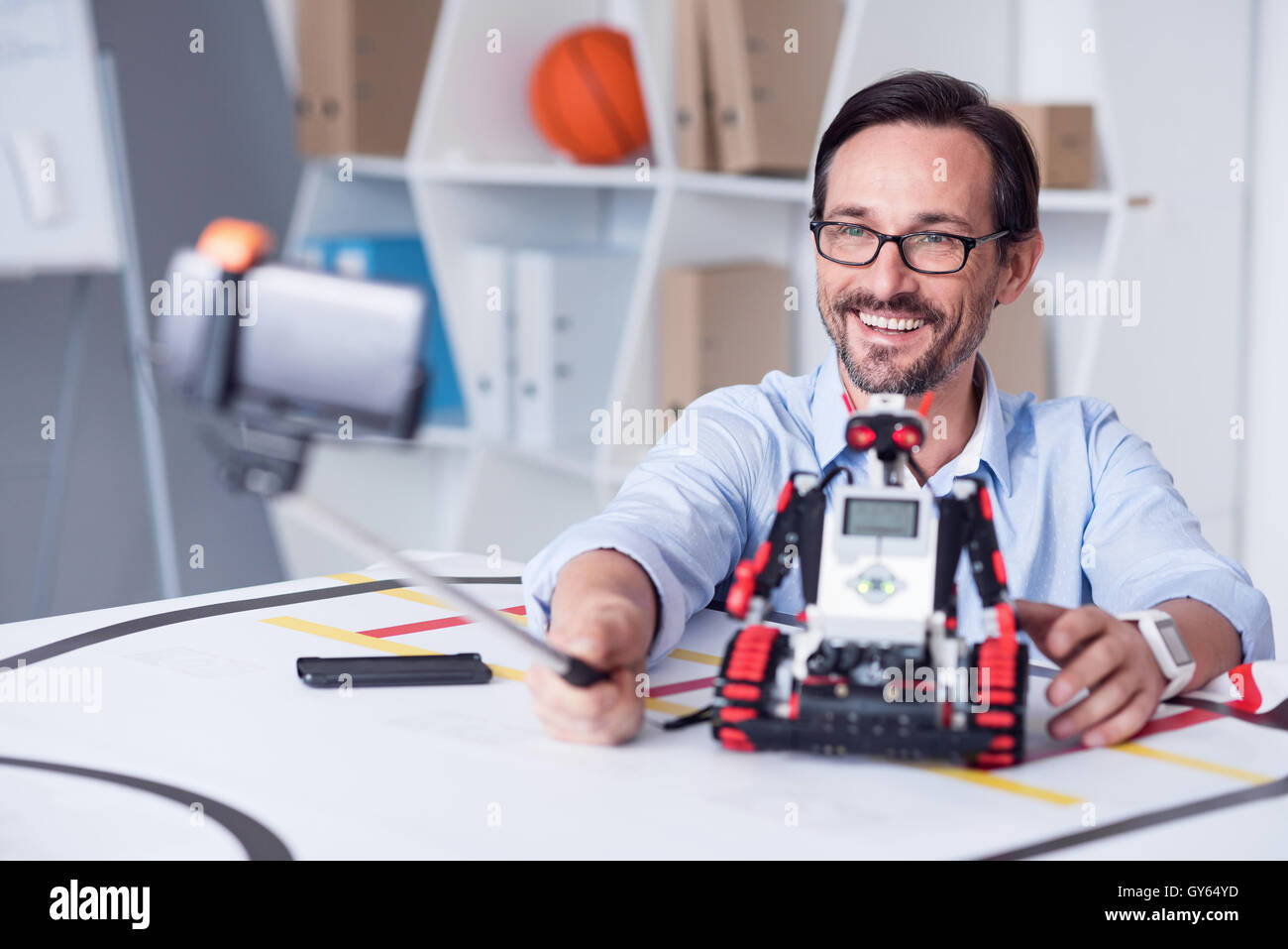 Happy smiling scientist making a selfy Stock Photo