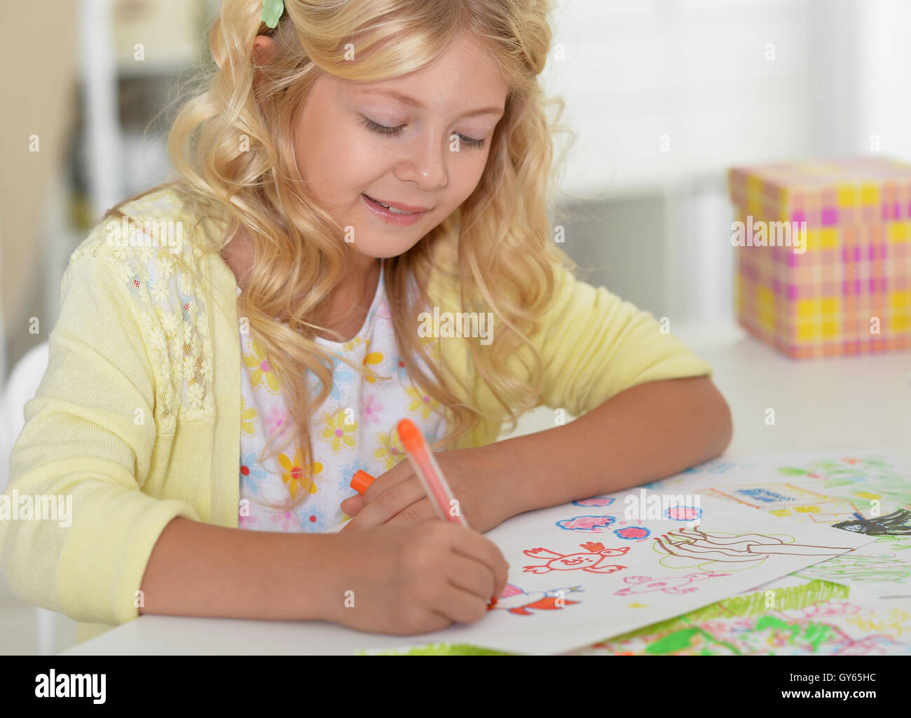 Little student girl at art class Stock Photo - Alamy