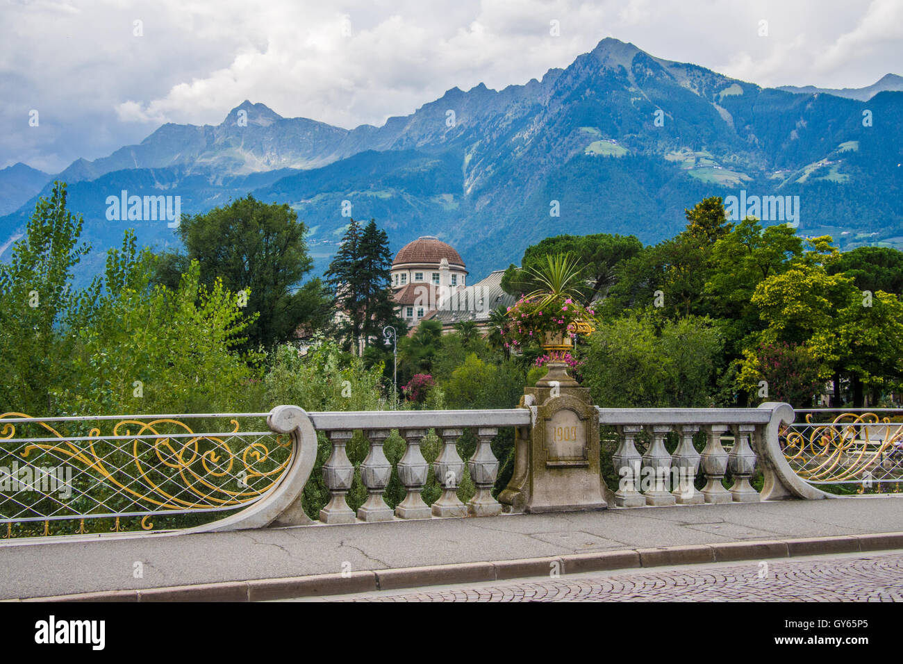 Merano (Also called Meran), an old spa town in the Bolzano province of the Trentino-alto Adige region, Italy. Stock Photo