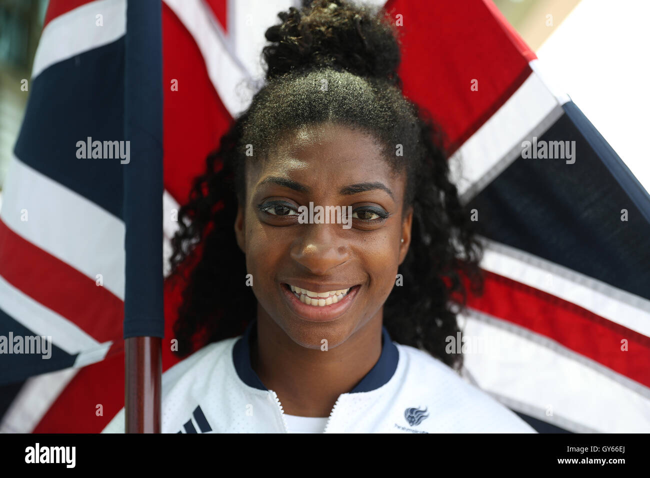 Great Britain's closing ceremony flag bearer Kadeena Cox poses for a photo at British House
