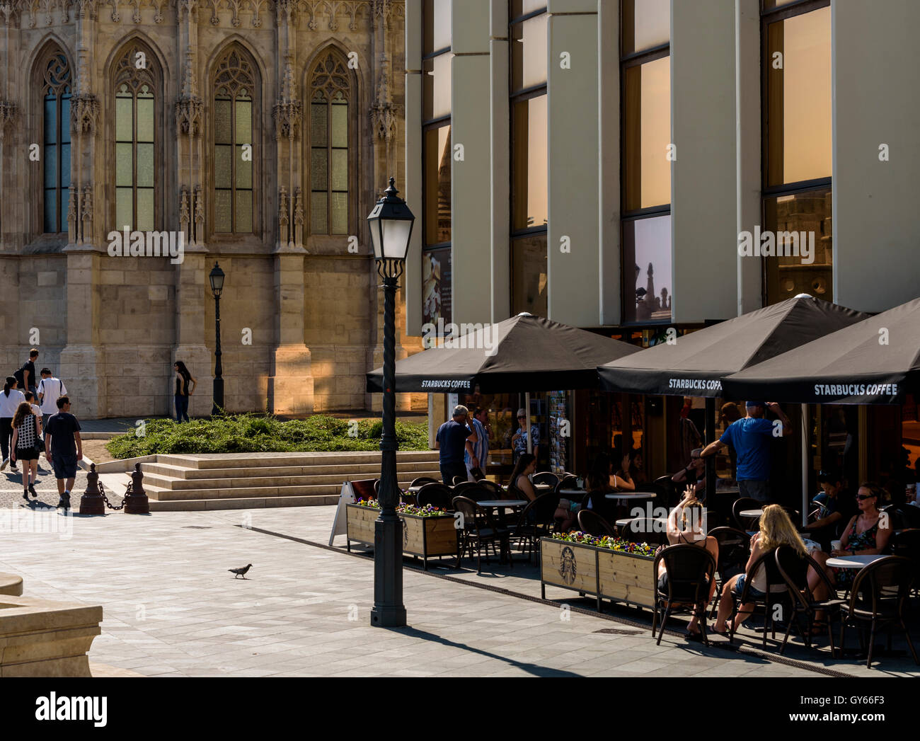 Starbucks Budapest Matthias Church Hungary.young people relaxing coffee. Stock Photo