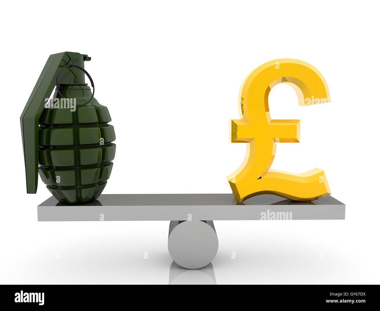 British Pound sign and grenade on seesaw Stock Photo