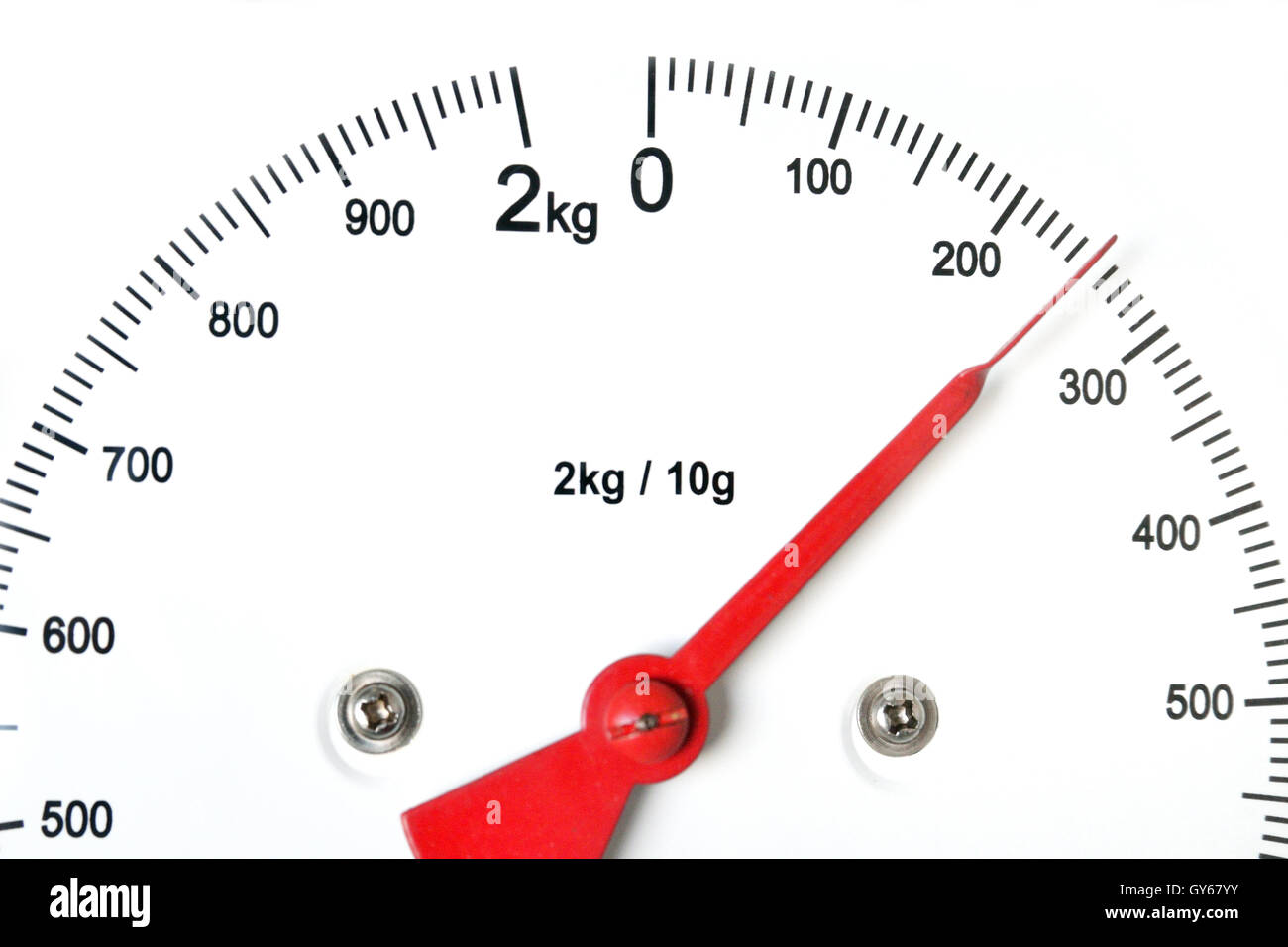 Kitchen scale indicator detail, two hundred fifty gram Stock Photo