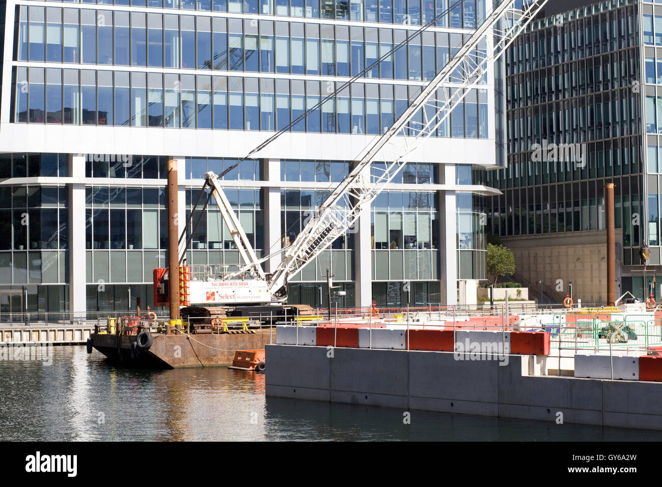 Building equipment on a floating dock in London Stock Photo Alamy