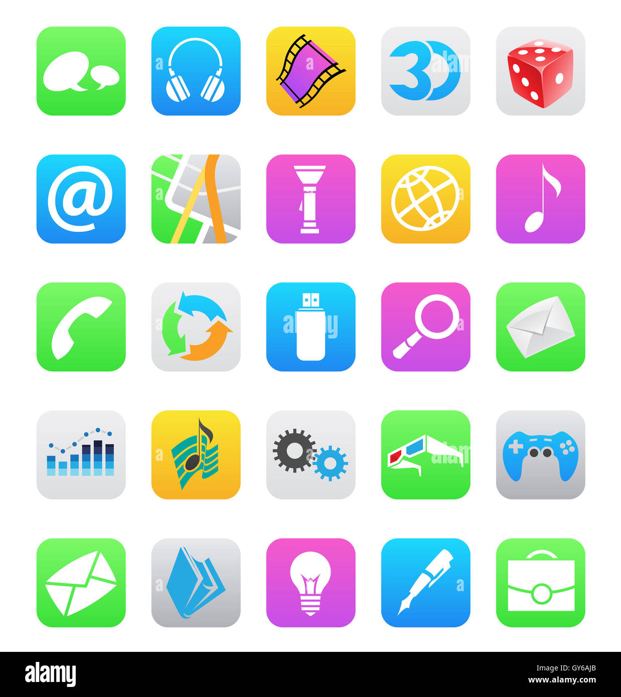 vector illustration of ios 7 style mobile app icons isolated on a white  background Stock Photo - Alamy