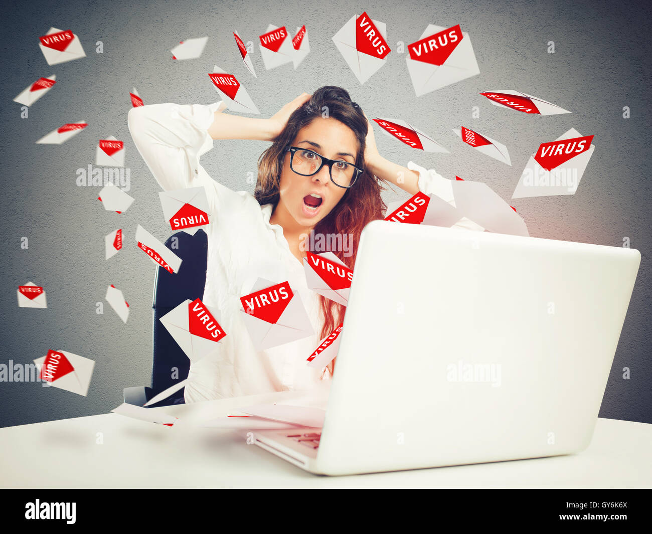 Despair and stress for spam e-mail Stock Photo