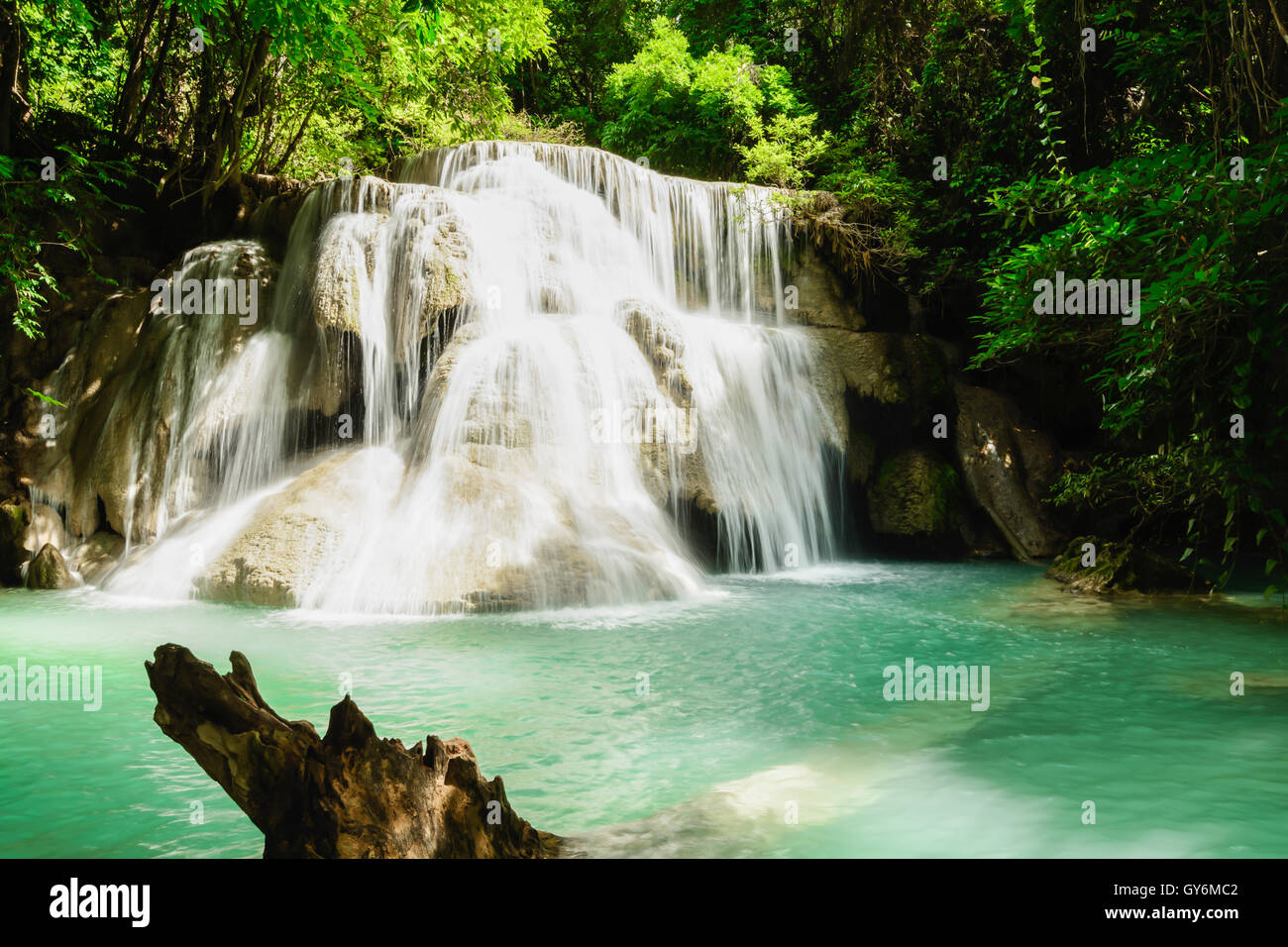 Huay Mae Kamin Waterfall in Khuean Srinagarindra National Park, Kanchanaburi Province Stock Photo