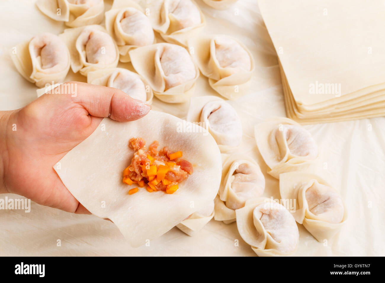 Wrapping of Chinese dumpling Stock Photo Alamy
