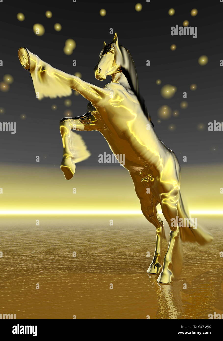 Golden rearing horse - 3D render Stock Photo