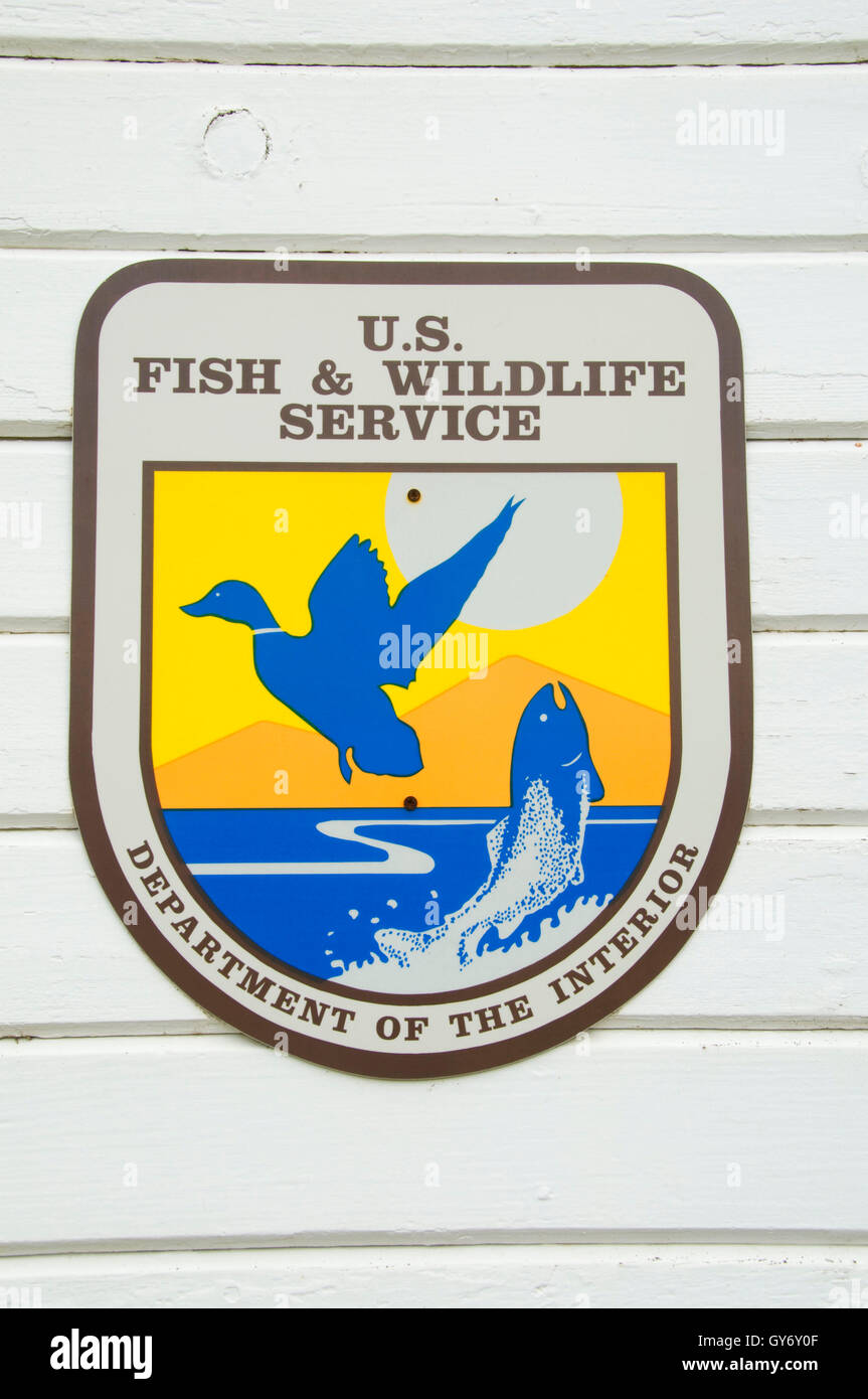 US Fish & Wildlife Service Sign, William Finley National Wildlife Refuge, Oregon Stock Photo