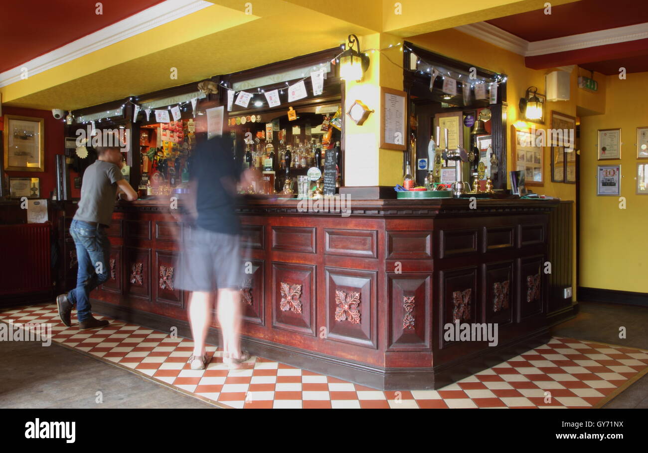 Bar area in the Kelham Island Tavern, an award winning real ale pub in the Kelham Island district of Sheffield,Yorkshire UK Stock Photo