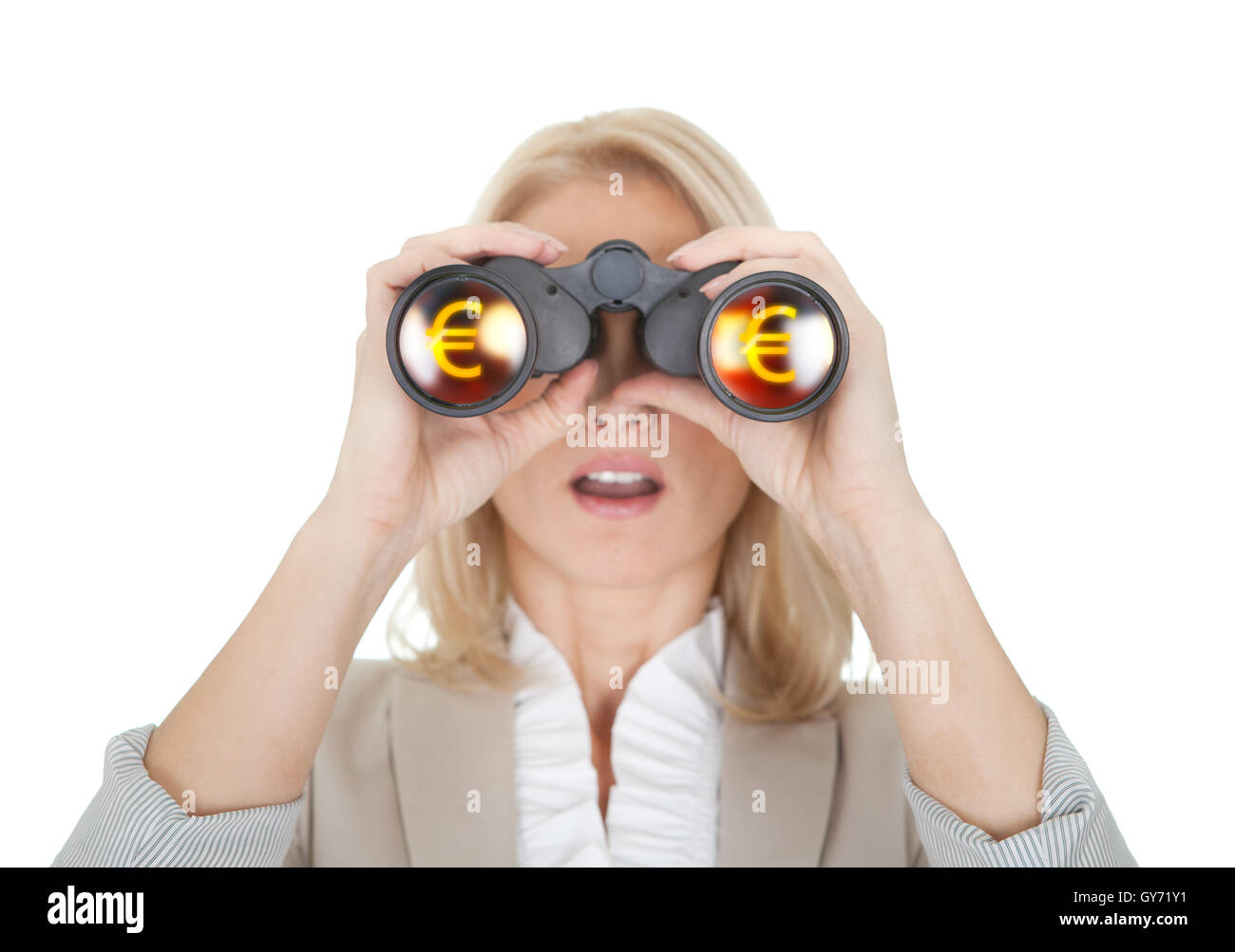 Businesswomen looking through binoculars Stock Photo Alamy