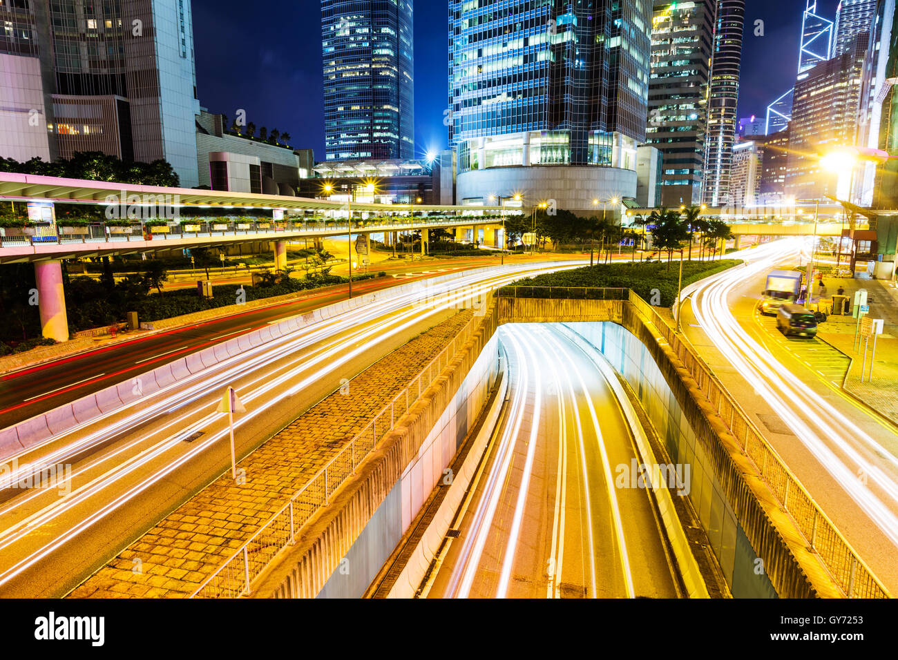 Hong Kong city busy traffic at night Stock Photo - Alamy