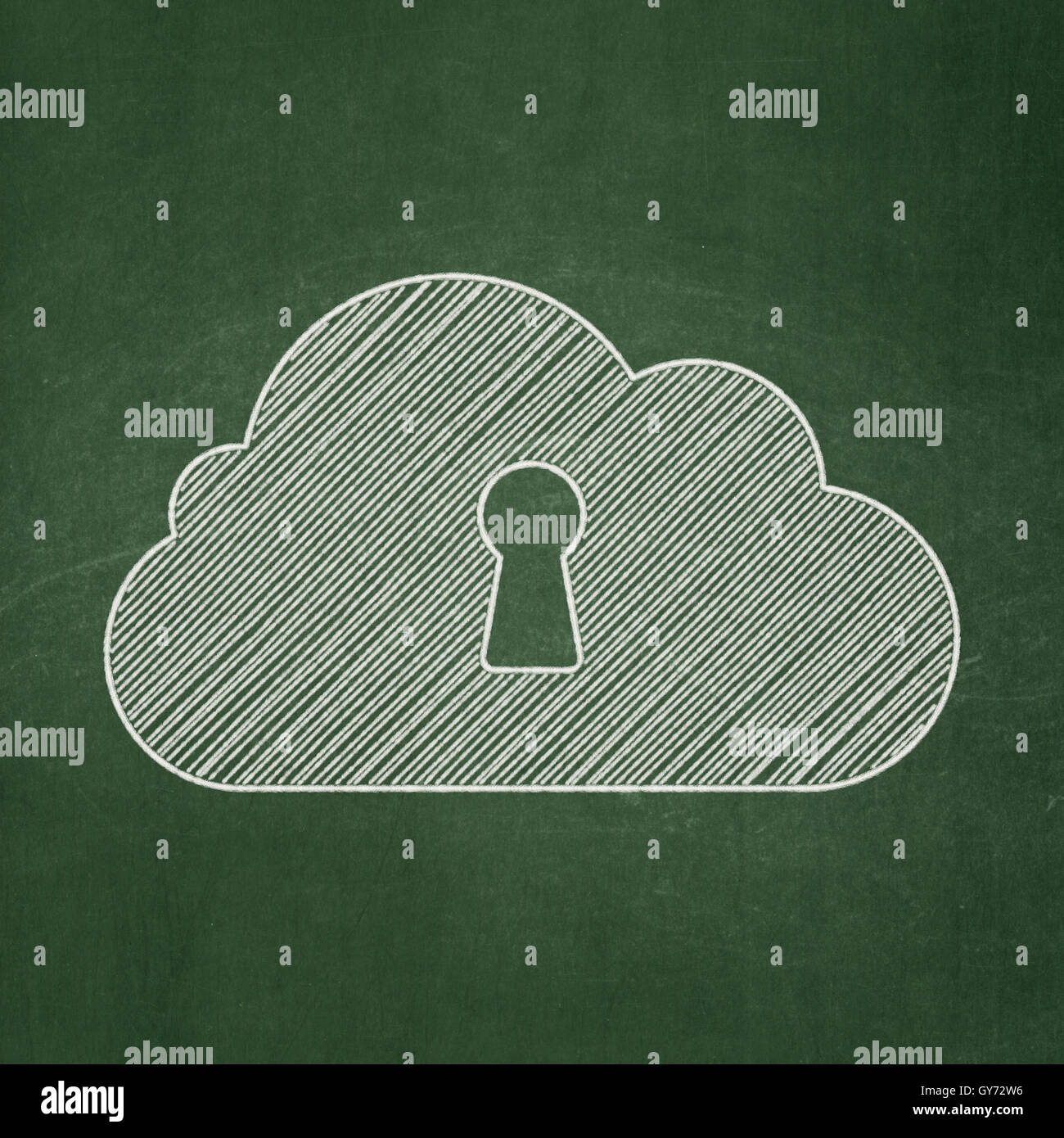 Cloud technology concept: Cloud With Keyhole on chalkboard background ...