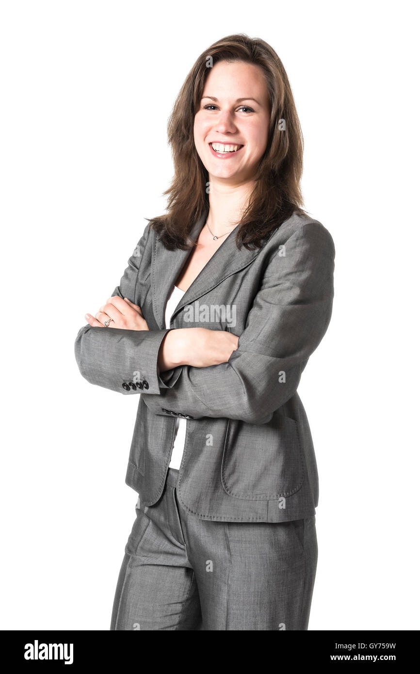Business woman in grey suit Stock Photo - Alamy