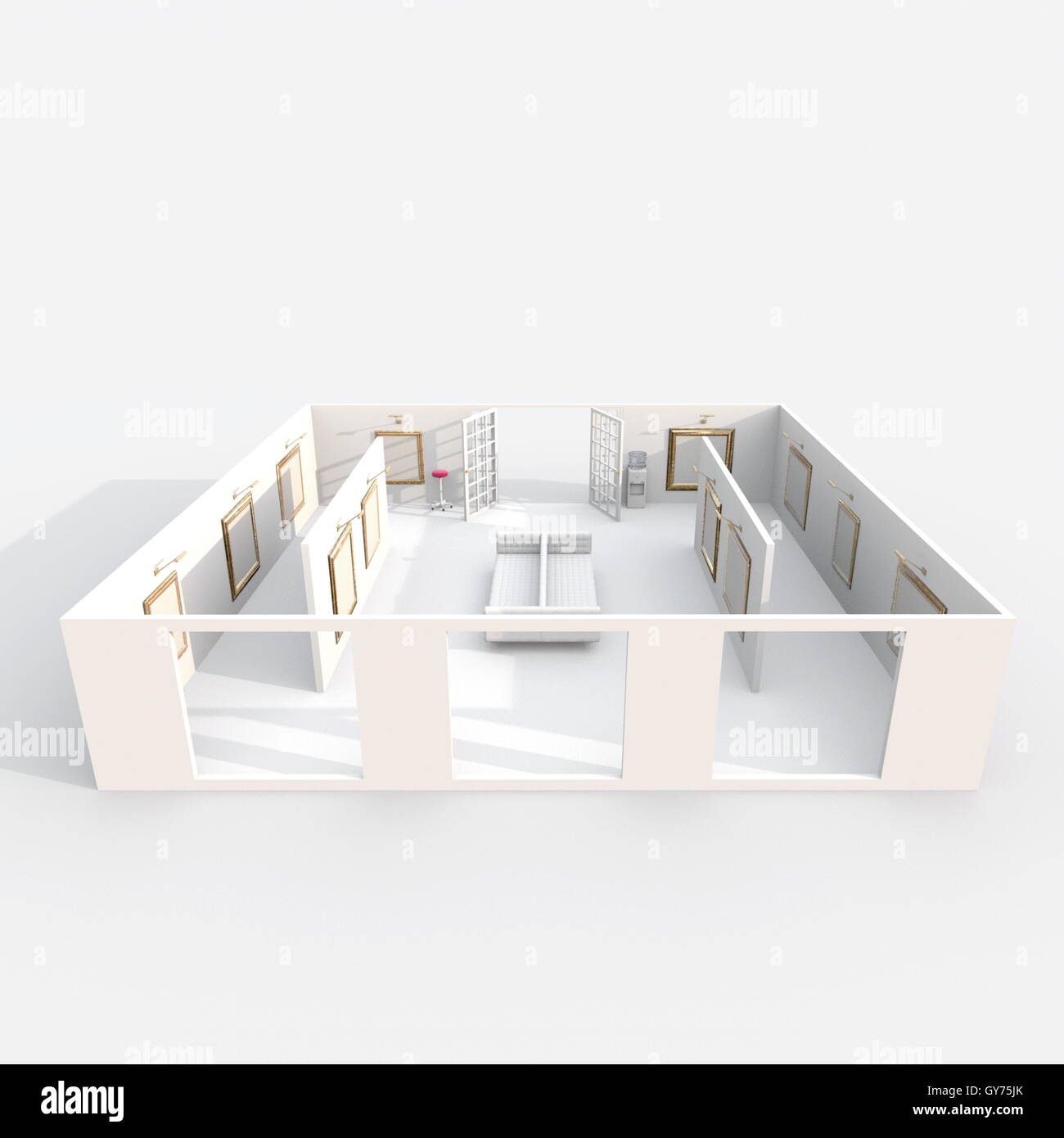 3d interior rendering of furnished museum with pictures on walls Stock ...