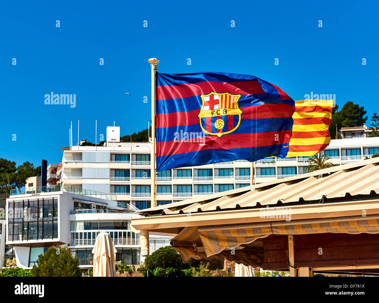 Waving flag of FCB Stock Photo