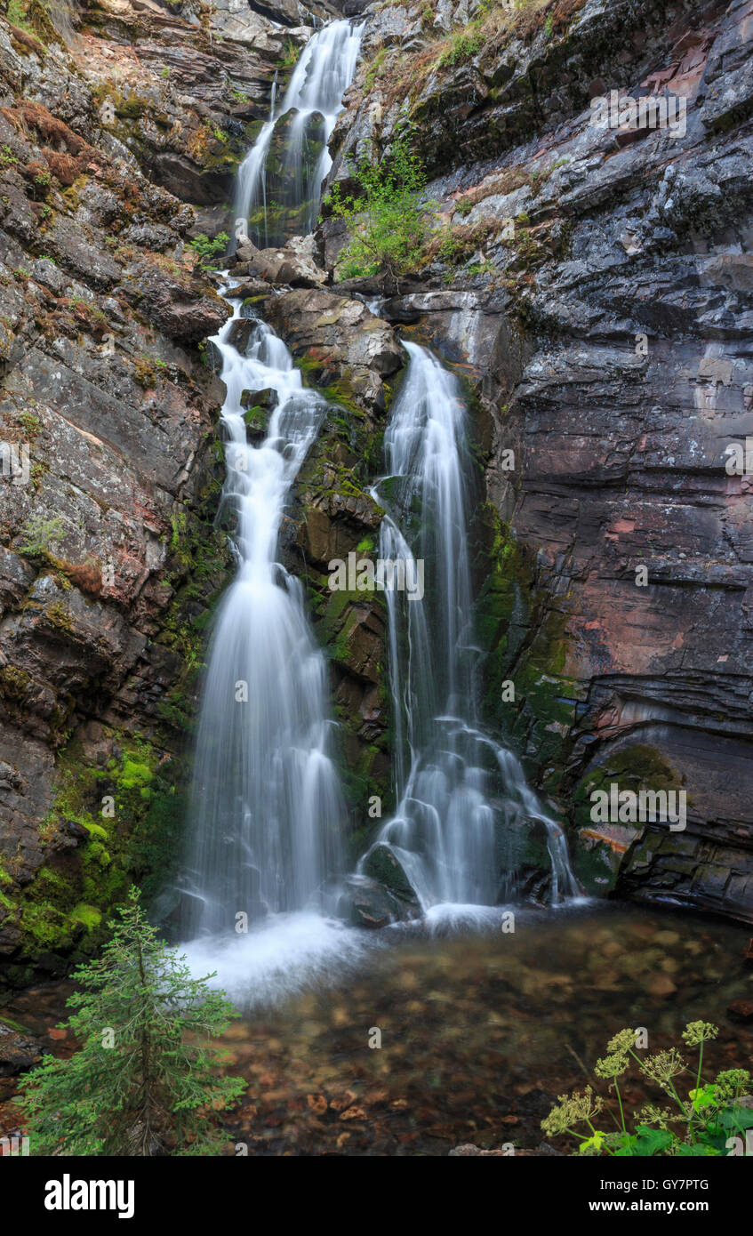 lodgepole creek falls in lolo national forest near ovando, montana