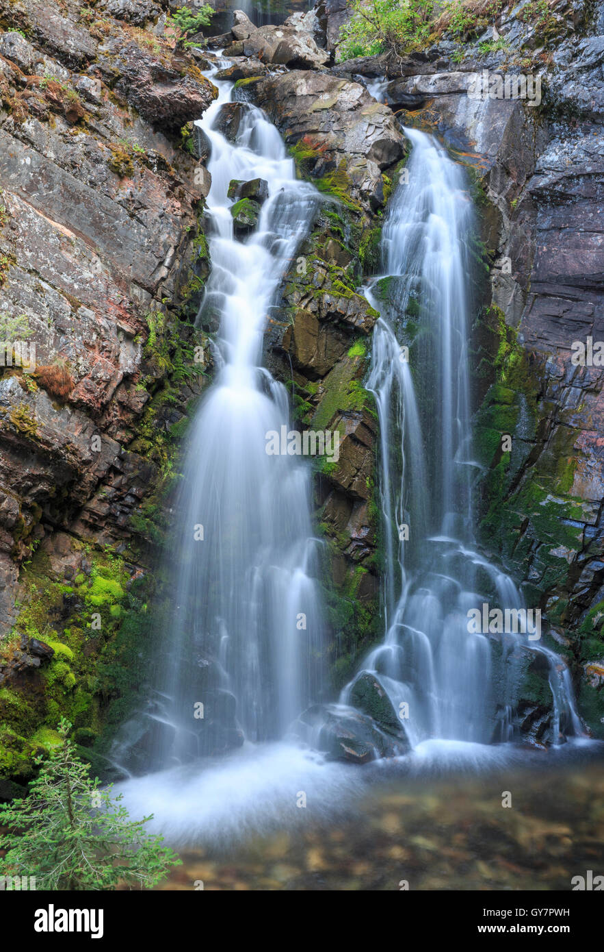 lodgepole creek falls in lolo national forest near ovando, montana