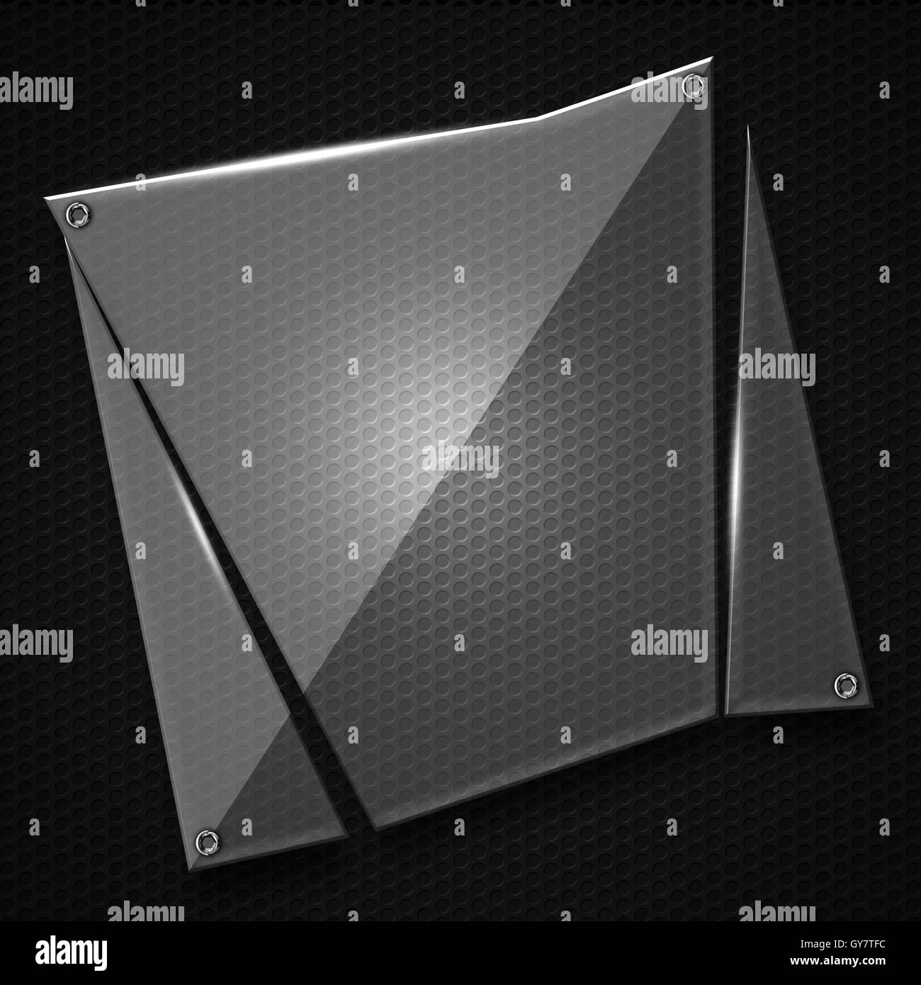 set 8. shattered glass on black metallic mesh wall. 3d illustration background. Stock Photo