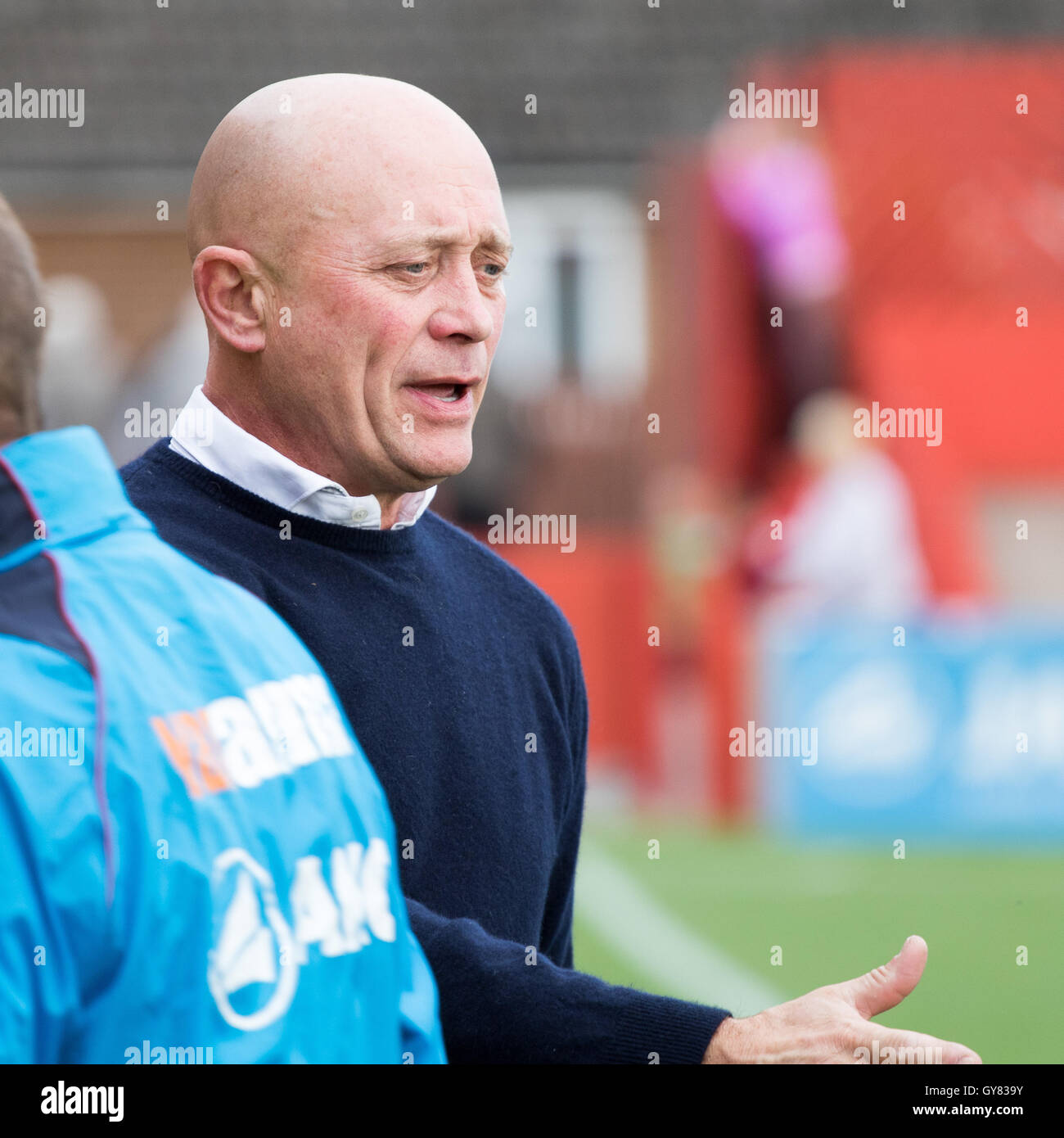 Alfreton Town manager, Nicky Law after their victory against AFC Fylde in the FA Cup 2nd Qualifying Round Stock Photo