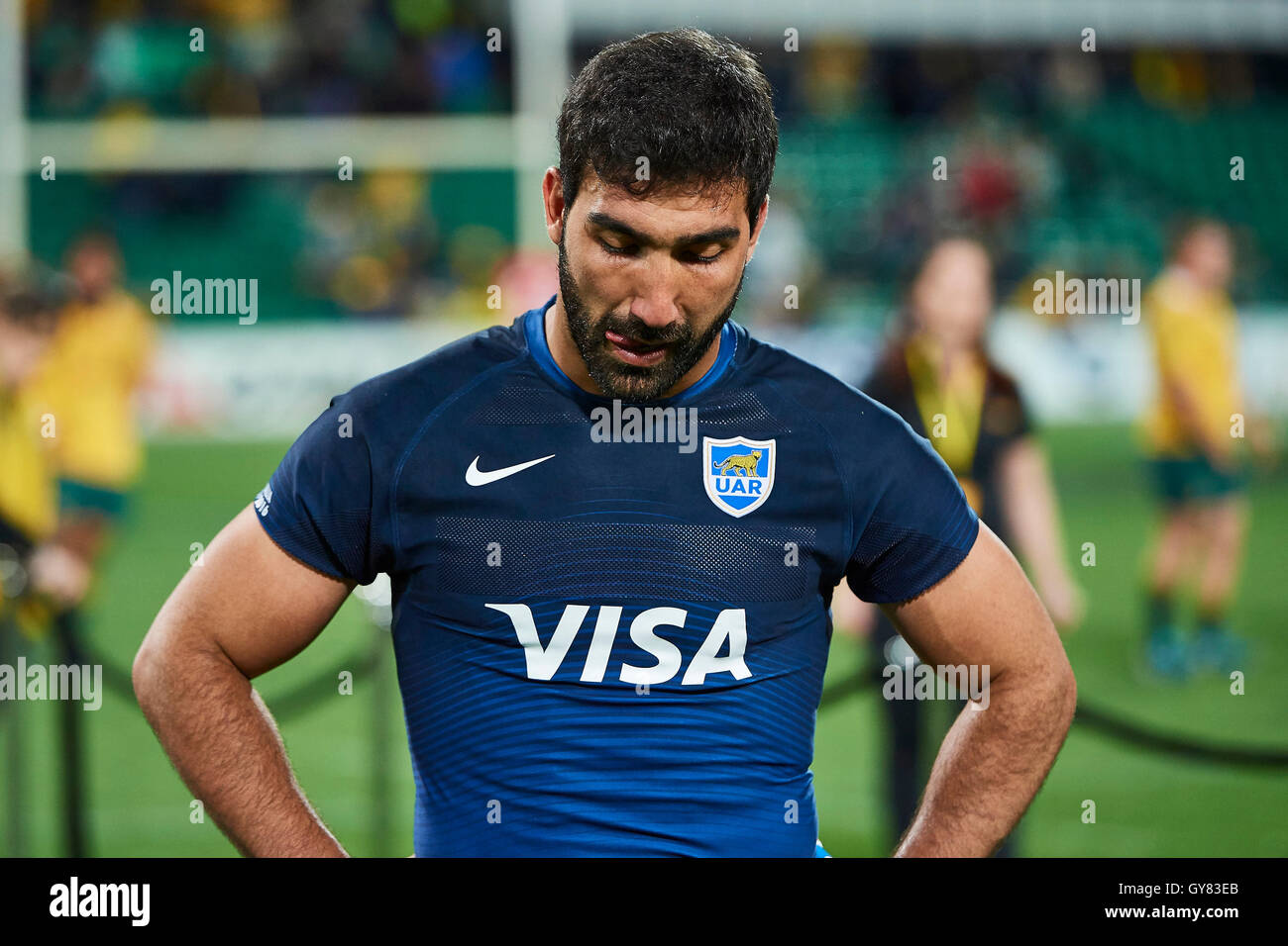 Perth, Australia. 17th Sep, 2016. Gabriel Ascarate of the The Pumas  (Argentina) is dejected after the loss during the Rugby Championship test  match between the Australian Qantas Wallabies and Argentina's Los Pumas