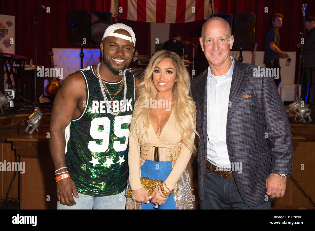 Hollywood, California, USA. 17th September, 2016. TV personality Milan Christopher, fashion designer Angel Brinks, and reality TV star Steve Cederquist of HGTV's 'Flip or Flop' TV show, attend the InTouch Magazine's Celebrity Fan Festival Pre-Emmy's Party at the Hollywood Foreign Legion Hall in Hollywood, California. Credit:  Sheri Determan / Alamy Live News Stock Photo