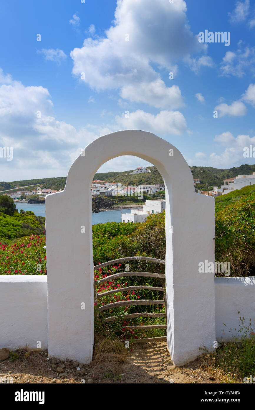 Menorca Cala Sa Mesquida Mao Maon arch entrance Stock Photo