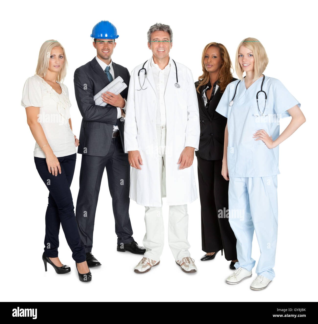 Diverse team of business professionals on white Stock Photo